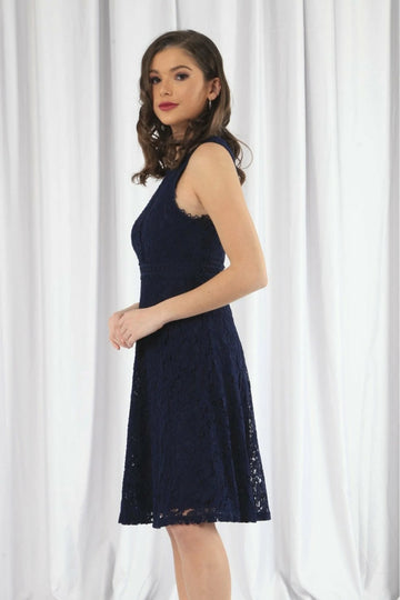 Navy Fit And Flare Lace Dress Double Second
